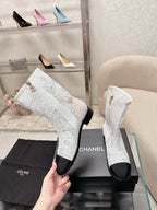 cc boots white lace fabric black grosgrain