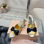 Miu Mordoré Black Bows Mules 70mm Gold Cowhide 445514