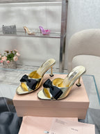 Miu Mordoré Black Bows Mules 70mm Gold Cowhide 445514