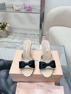 Miu Mordoré Black Bows Mules 70mm Beige Cowhide 445515