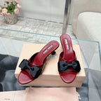 Miu Mordoré Black Bows Mules 50mm Burgundy Cowhide 445520