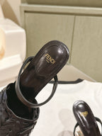 FENDI FIRST HIGH-HEELED SANDALS 85 MM IN BLACK LAMBSKIN GOLD HARDWARE