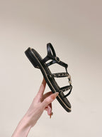 sandal leather strap black quilted calfskin