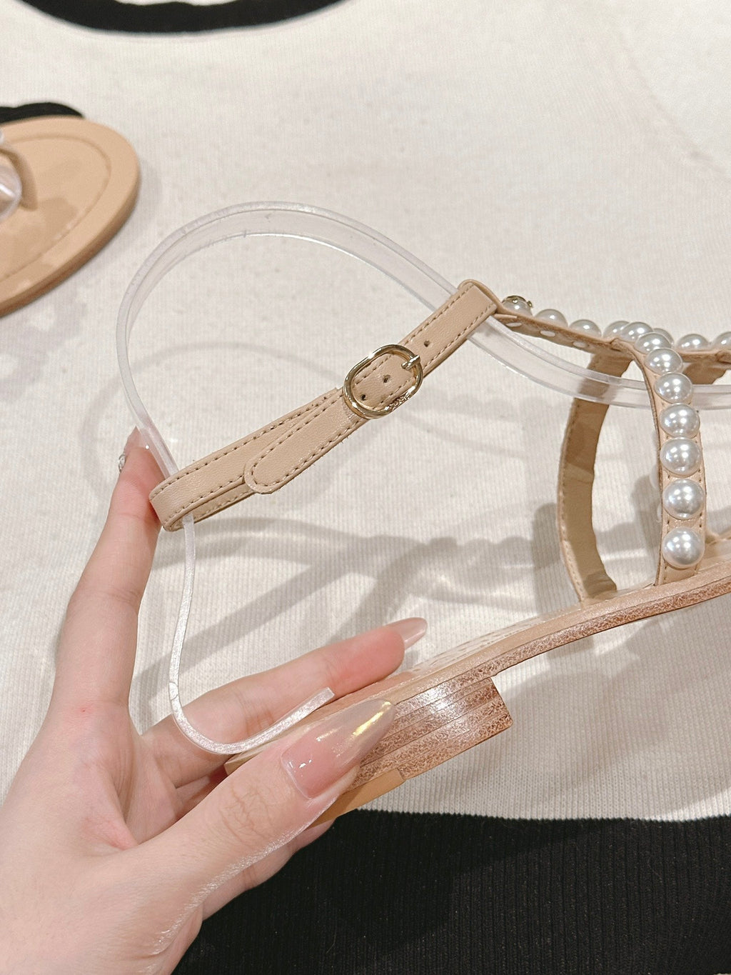CC SANDALS PEARL ROMAN IN ALMOND BEIGE LAMBSKIN