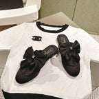 CC MULE WITH SILK BOW AND BLACK LAMBSKIN