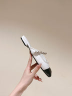 cc mule leather chain white calfskin black patent calfskin