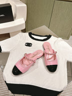 cc mule leather chain pink calfskin black patent calfskin