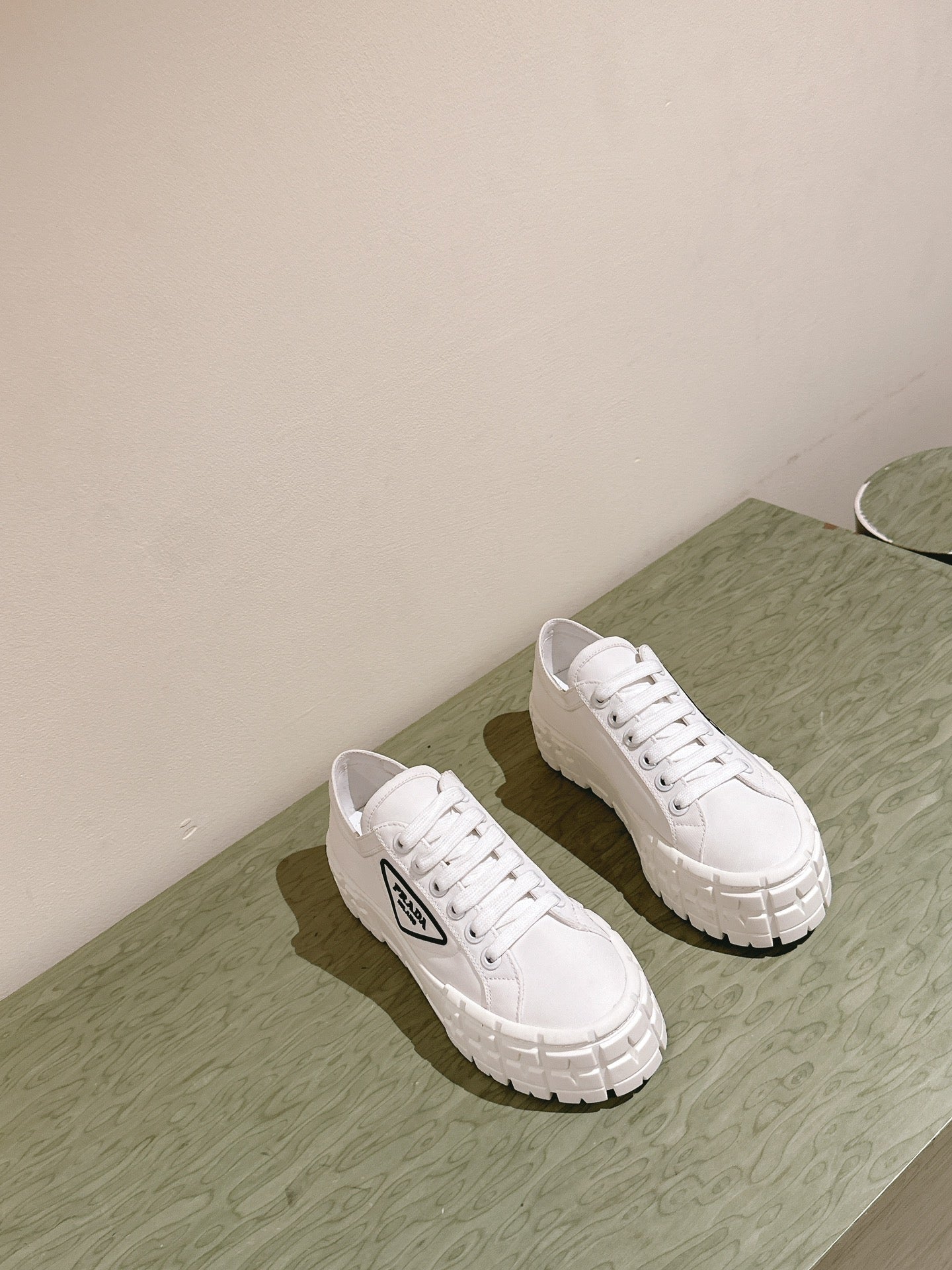 PRA DOUBLE WHEEL RE-NYLON GABARDINE SNEAKERS WHITE CALFSKIN