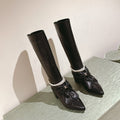 CC 24A Pearl Bow Knee-High Boots 65mm Black Sheepskin 447462