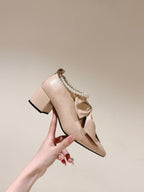 CC 24A Pearl Bow Slingbacks 65mm Beige Sheepskin 447466