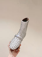 ALAIA SHORT BOOTS IN WHITE LAMBSKIN ATTACH RHINSTONES
