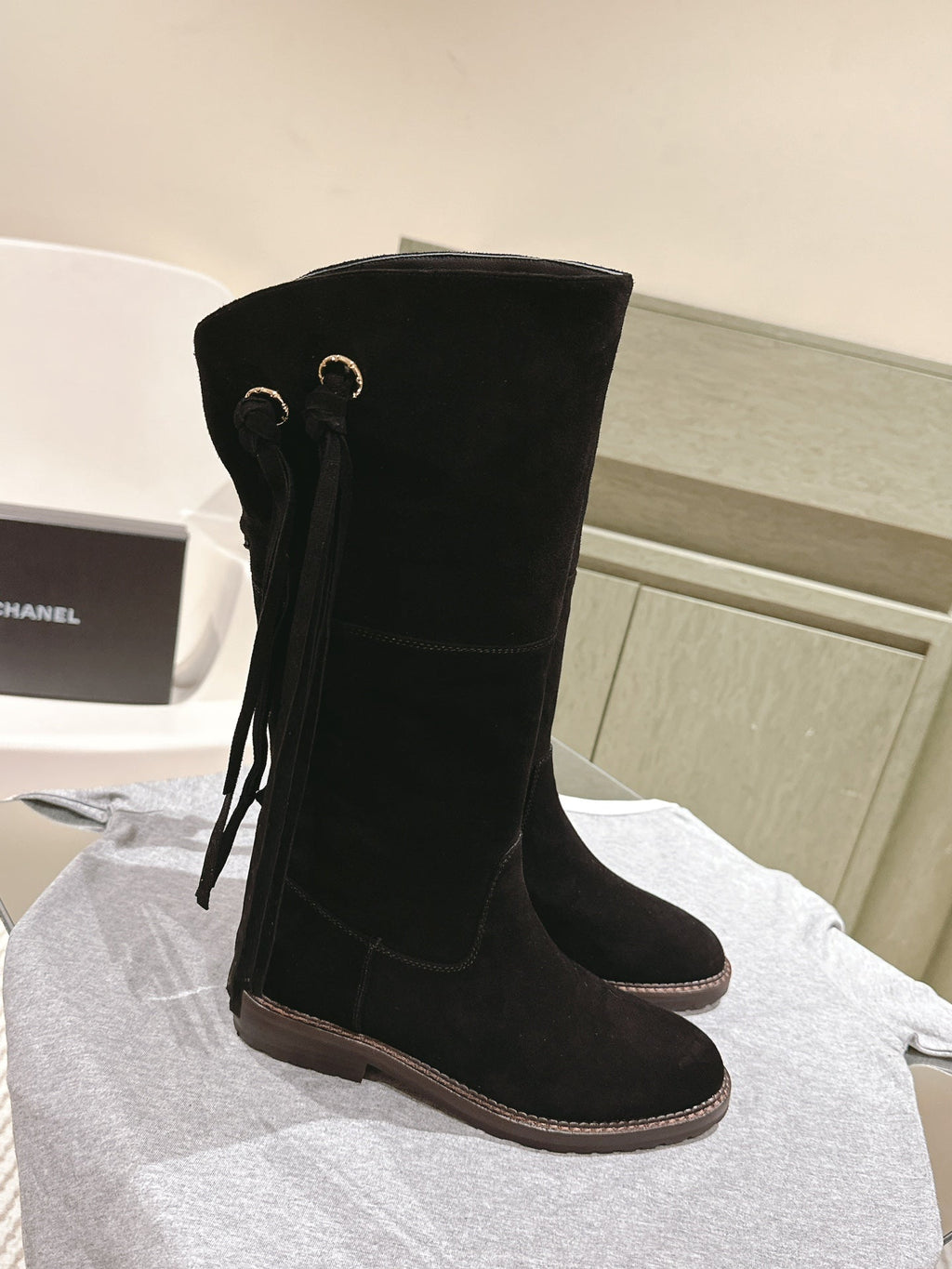 CC Knee-High Boots 40mm Black Suede Leather 447192