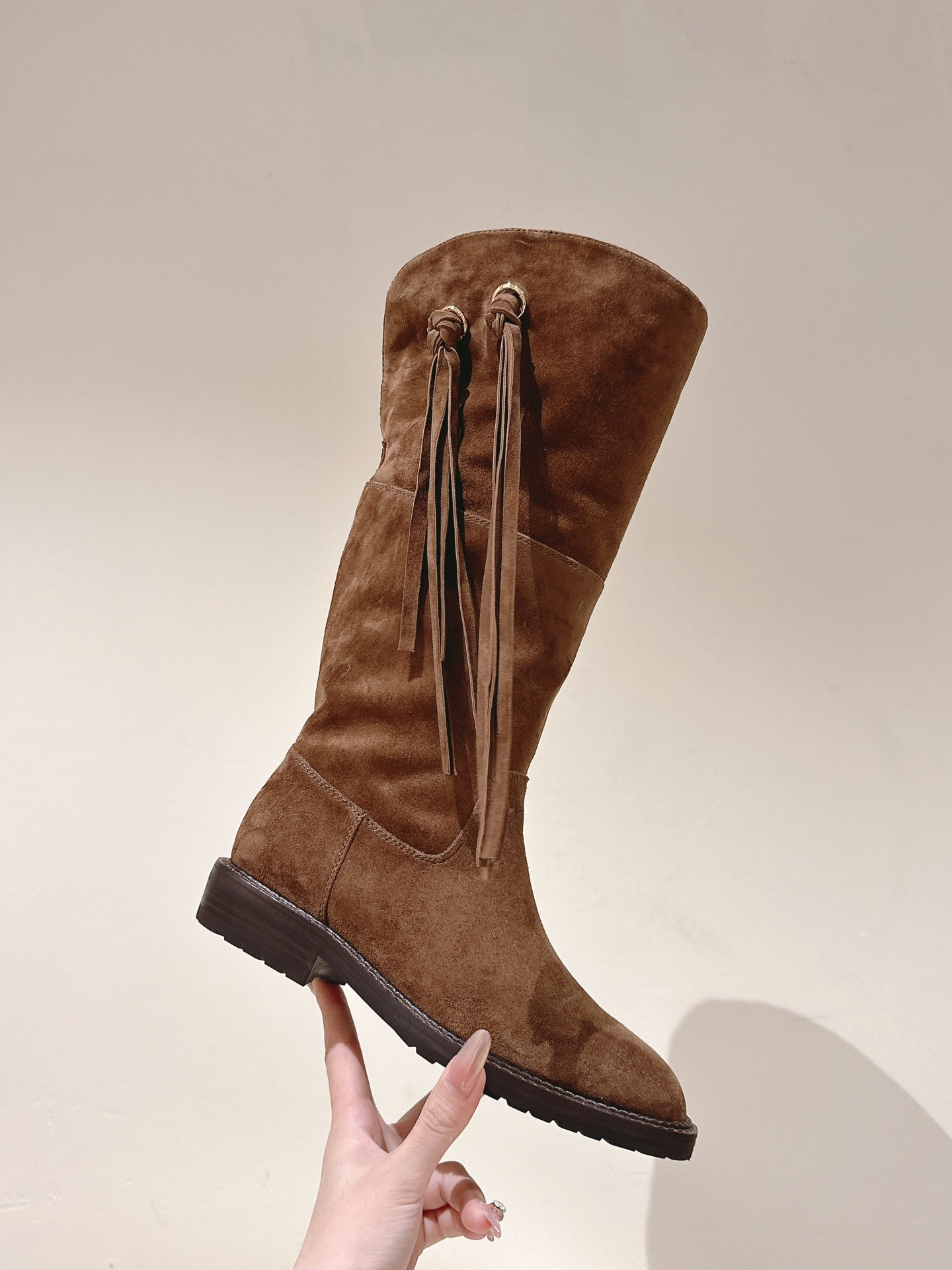 CC Knee-High Boots 40mm Brown Suede Leather 447193