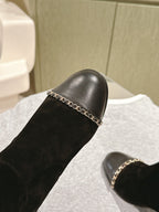 CC 24 FW Knee-High Boots with Chain 70mm Black Suede 447183