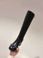 CC 24 FW Knee-High Boots with Chain 70mm Black Cowhide 447186