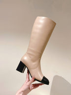 CC 24 FW Knee-High Boots 70mm Beige Black Cowhide 447188
