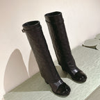 CC 24ss Fold-Over High Boots 40mm Black Quilted Sheepskin 447476