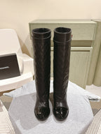 CC 24ss Fold-Over High Boots 40mm Black Quilted Sheepskin 447476