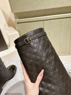 CC 24ss Fold-Over High Boots 40mm Black Quilted Sheepskin 447476