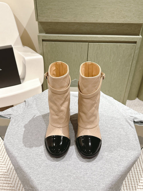 CC 24ss Fold-Over Low Boots 40mm Beige Quilted Sheepskin 447477