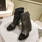 CC 24ss Fold-Over Low Boots 40mm Black Quilted Sheepskin 447478