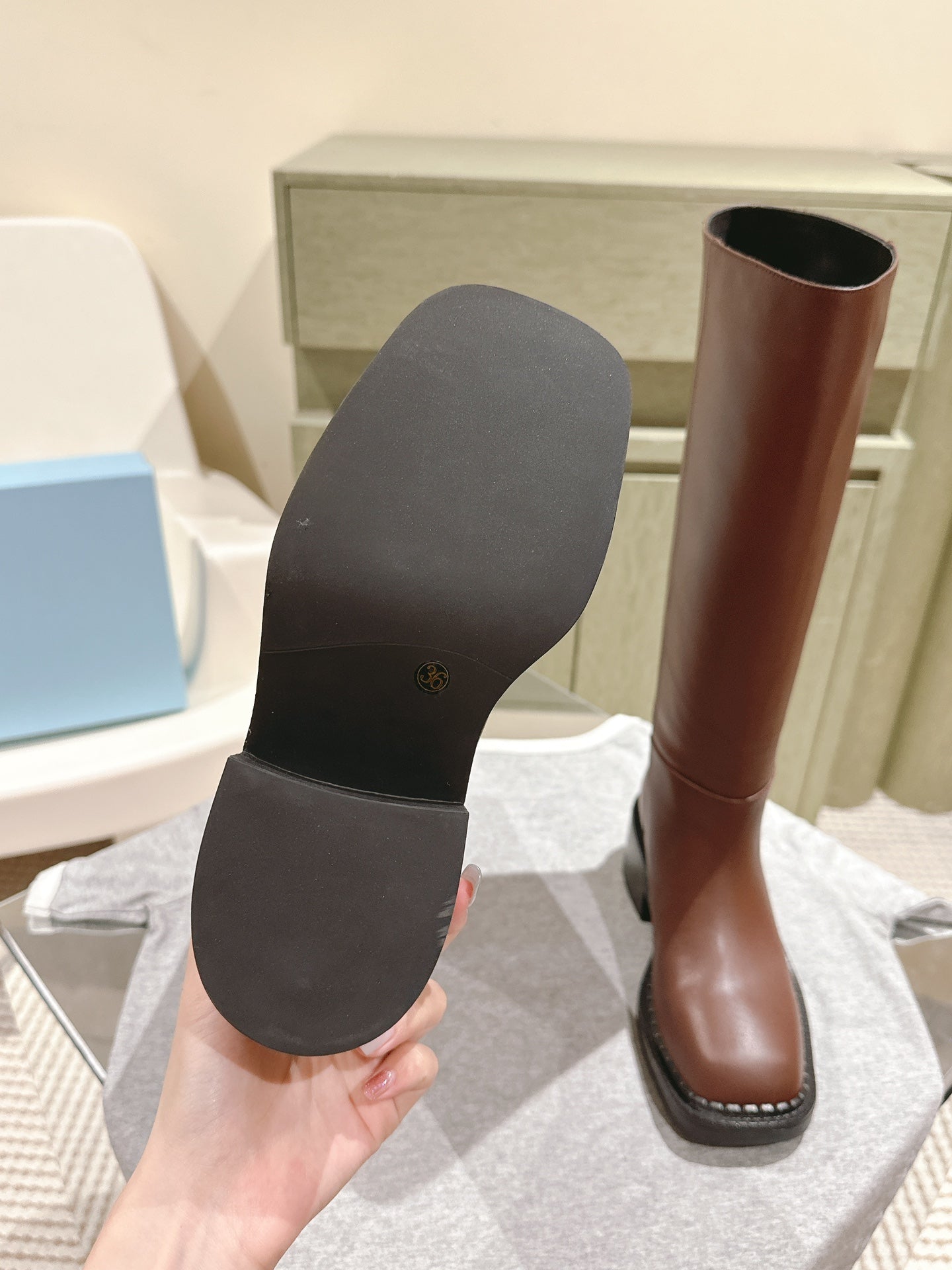 PRA Knee High Boots 55mm in Chocolate Cowhide 449722
