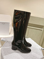 CELINE Les Bottes Triomphe Zipped Long Boot Black Patent Calfskin 452696