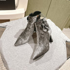 CC Ankle Boots 85mm Silver Rough Velvet Fabric