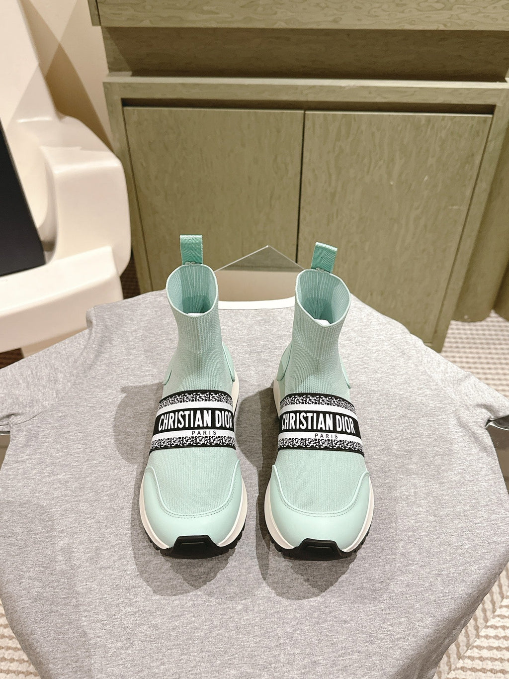 CD High-Top Sneaker 40mm Jade Green Stretch Wool And Lambskin