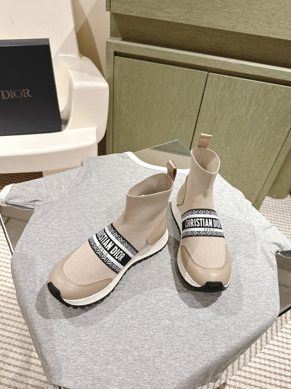 CD High-Top Sneaker 40mm Beige Stretch Wool And Lambskin