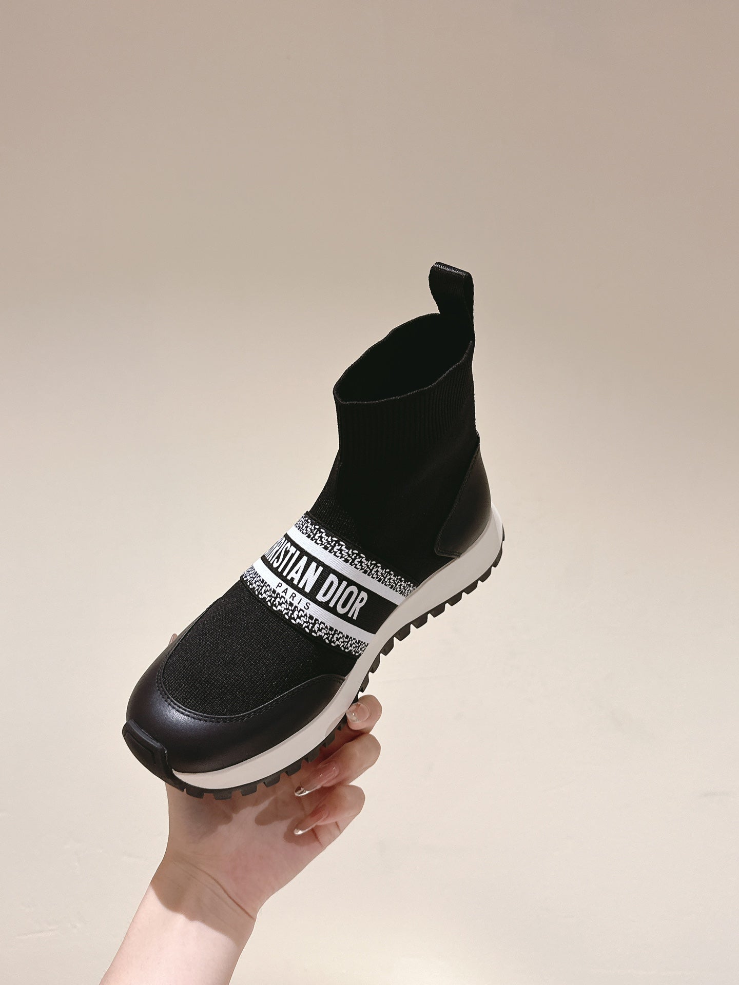 CD High-Top Sneaker 40mm Black Stretch Wool And Lambskin