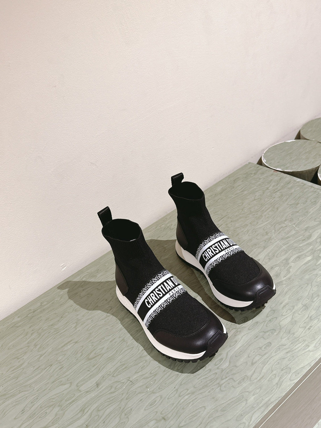 CD High-Top Sneaker 40mm Black Stretch Wool And Lambskin