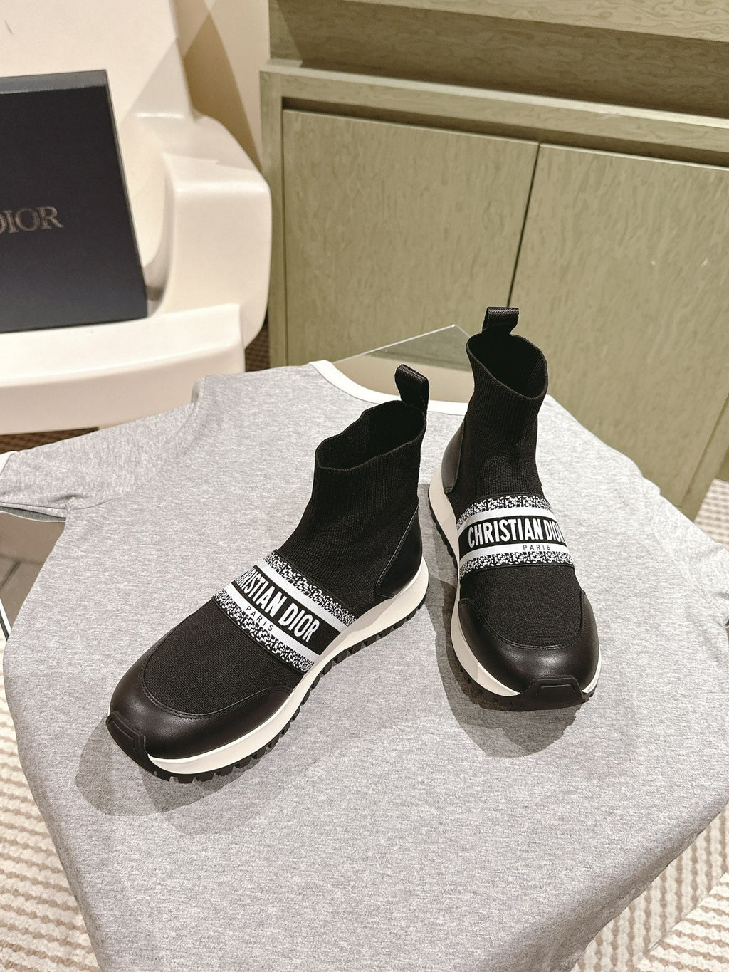 CD High-Top Sneaker 40mm Black Stretch Wool And Lambskin