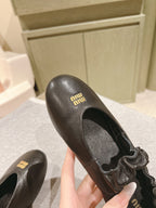 Miu Ruches Ballet Flat Black Lambskin 445668
