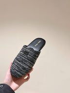 Miu Slide Black mix White Wool Cowhide 445672