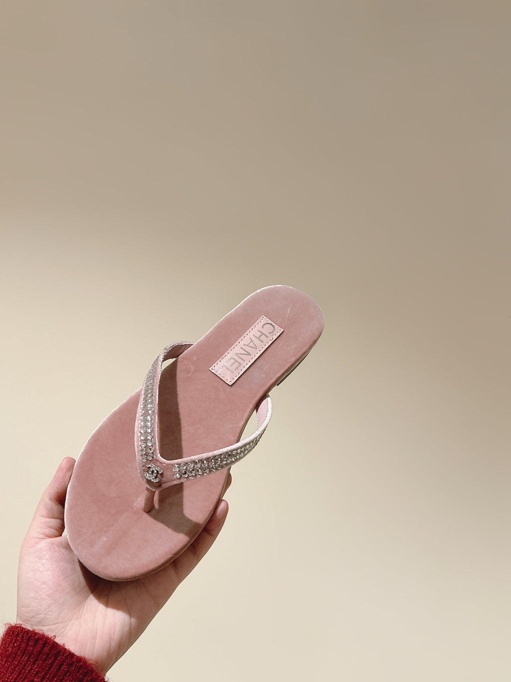 CC 25ss Rhinestone Thong Sandal Pink Velvet 461636