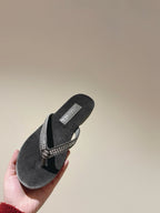 CC 25ss Rhinestone Thong Sandal Black Mix Grey Velvet 461635