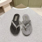 CC 25ss Rhinestone Thong Sandal Black Mix Grey Velvet 461635