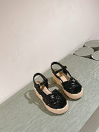 CC 25ss Espadrille Sandals 85mm Black Quited Sheepskin 462242