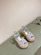 CC 25ss Espadrille Sandals 85mm Light Blue Colorful Tweed Cowhide 462244
