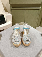 CC 25ss Espadrille Sandals 85mm Light Blue Colorful Tweed Cowhide 462244
