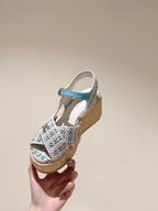 CC 25ss Espadrille Sandals 85mm Light Blue Colorful Tweed Cowhide 462244