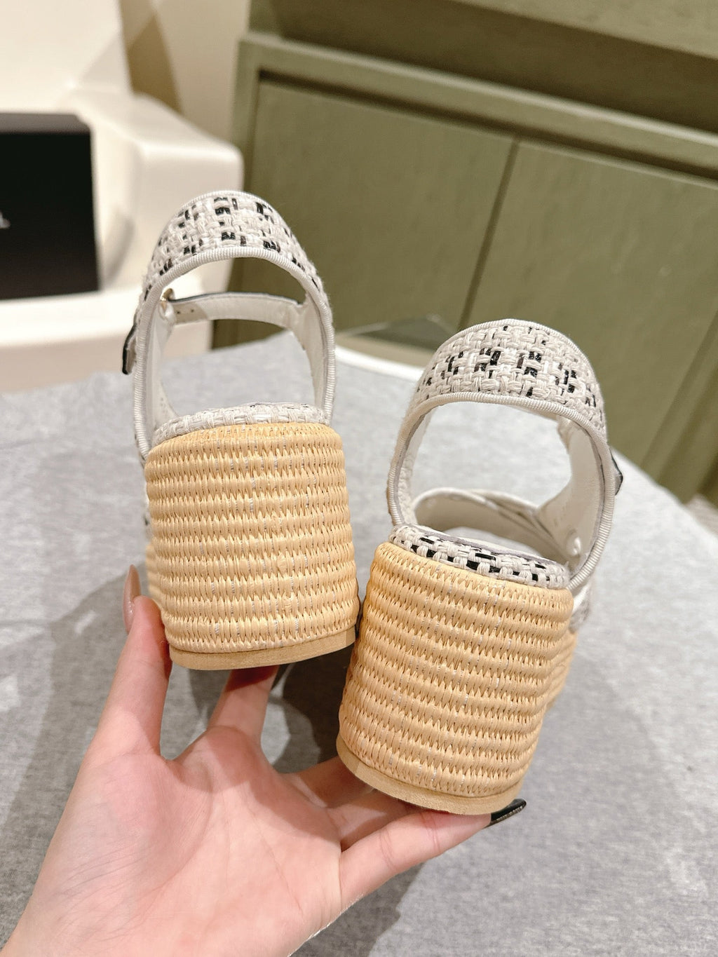 CC 25ss Espadrille Sandals 85mm Black Colorful Tweed Cowhide 462246