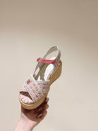 CC 25ss Espadrille Sandals 85mm Pink Colorful Tweed Cowhide 462247