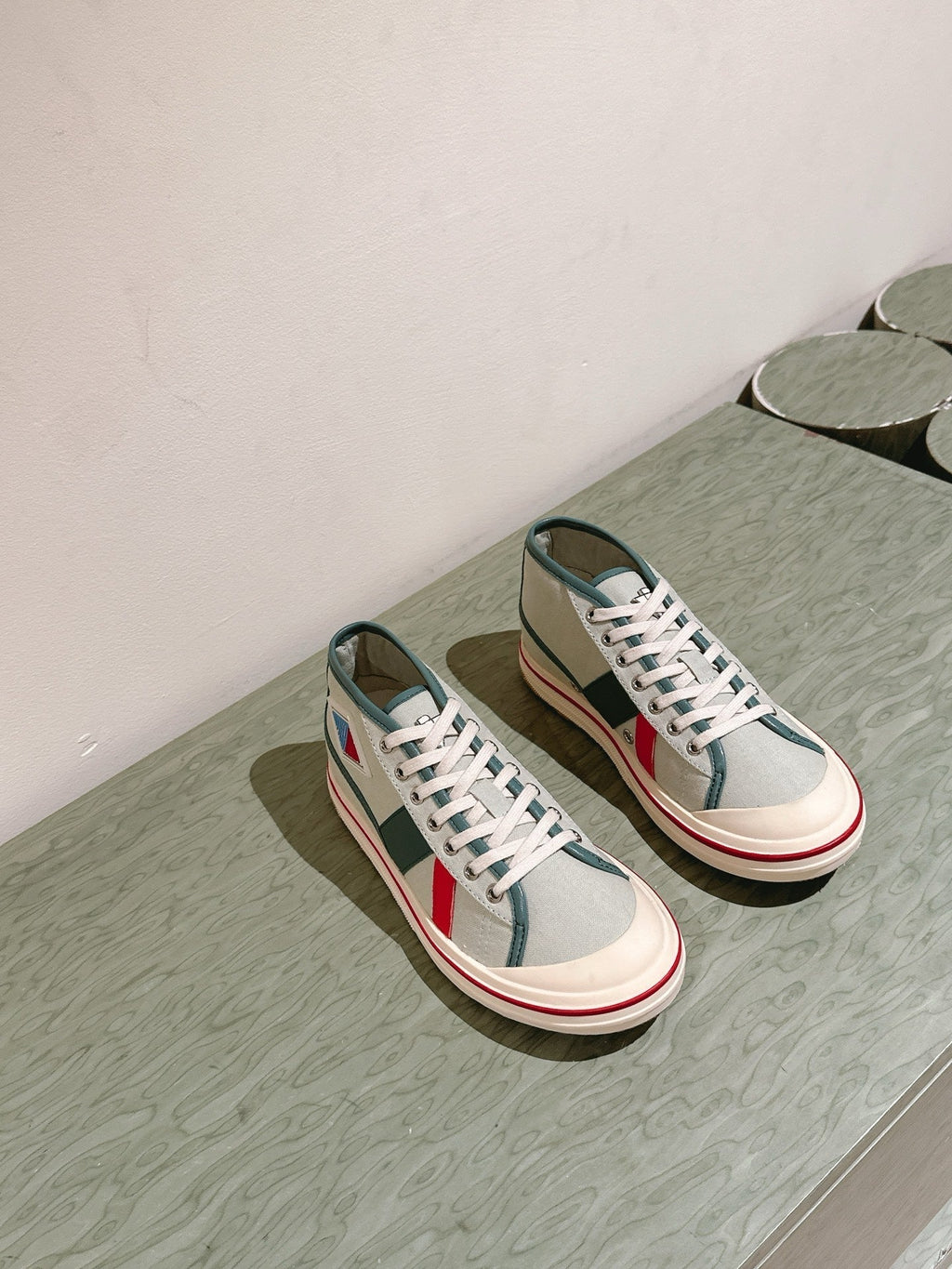 BV Eliot Sneaker Gray/Muted Teal Yellow Cotton Calfskin 446193