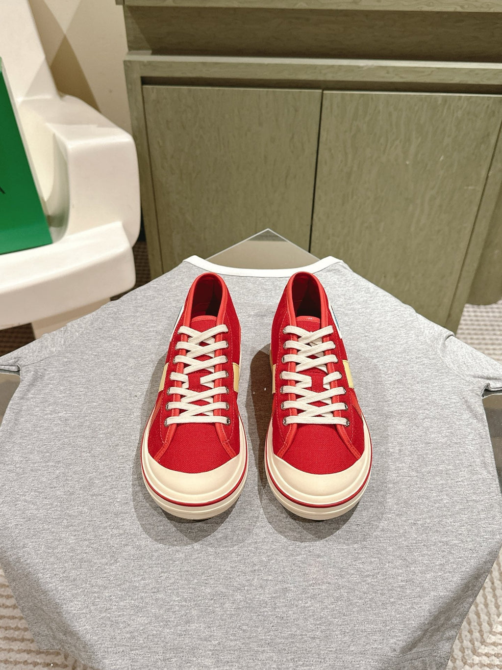 BV Eliot Sneaker Red/Light Yellow Cotton Calfskin 446194