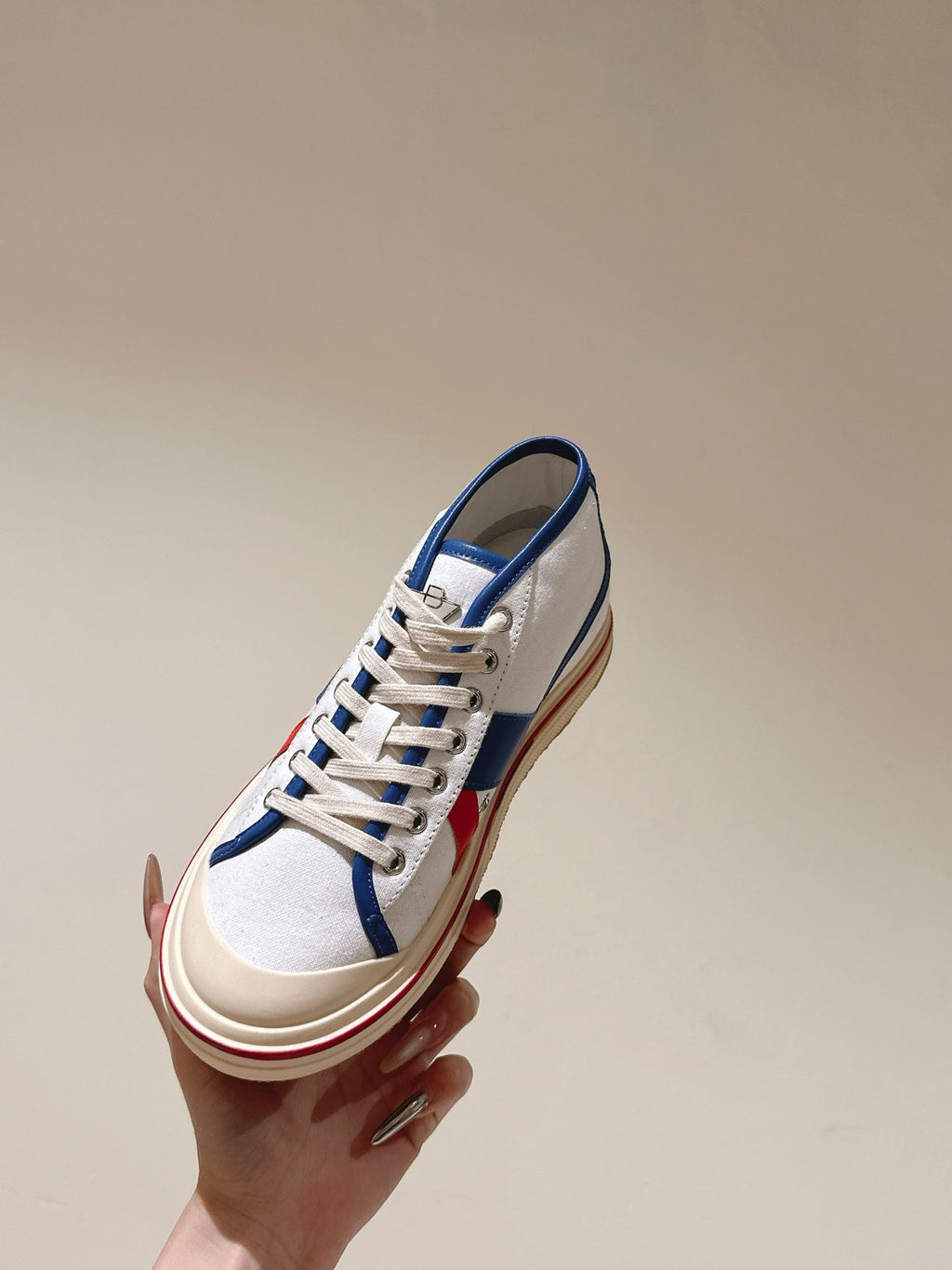 BV Eliot Sneaker White/Blue Cotton Calfskin 446196