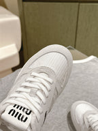 Miu Gymnasium Sneakers Brown White Technical Fabric & Suede 445725
