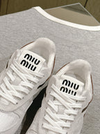 Miu Gymnasium Sneakers Brown White Technical Fabric & Suede 445725