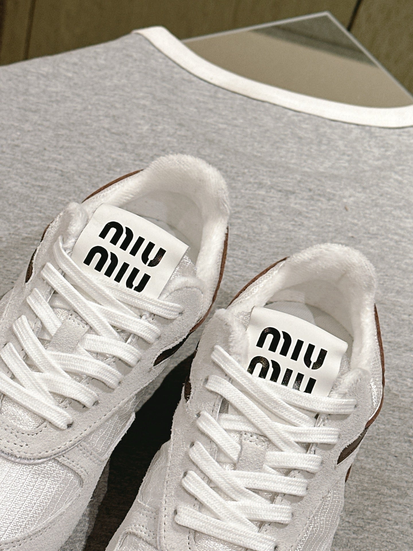 Miu Gymnasium Sneakers Brown White Technical Fabric & Suede 445725